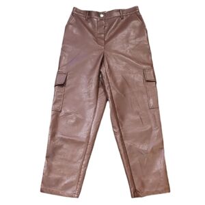 Wilfred Aritzia Modern Cargo Pants - Cognac Vegan Leather Size Small Snap Cuffs